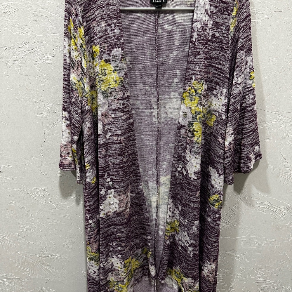 Torrid Purple Floral Knit Cardigan